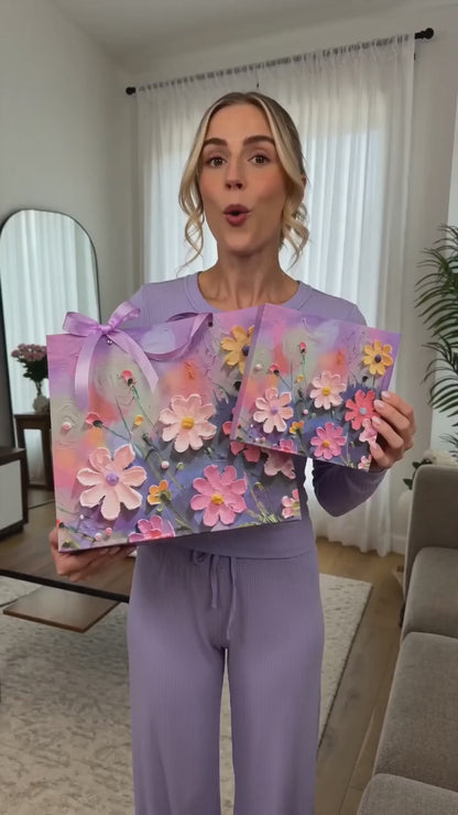 Pink Floral Oil Painting Gift Bag with Bow