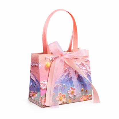 Pink Mountain Floral Oil Painting Gift Bag