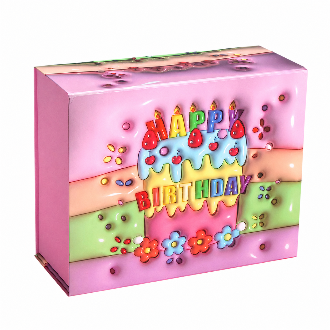 Pink Rainbow Birthday Cake Magnetic Gift Box Set with Gift Bag