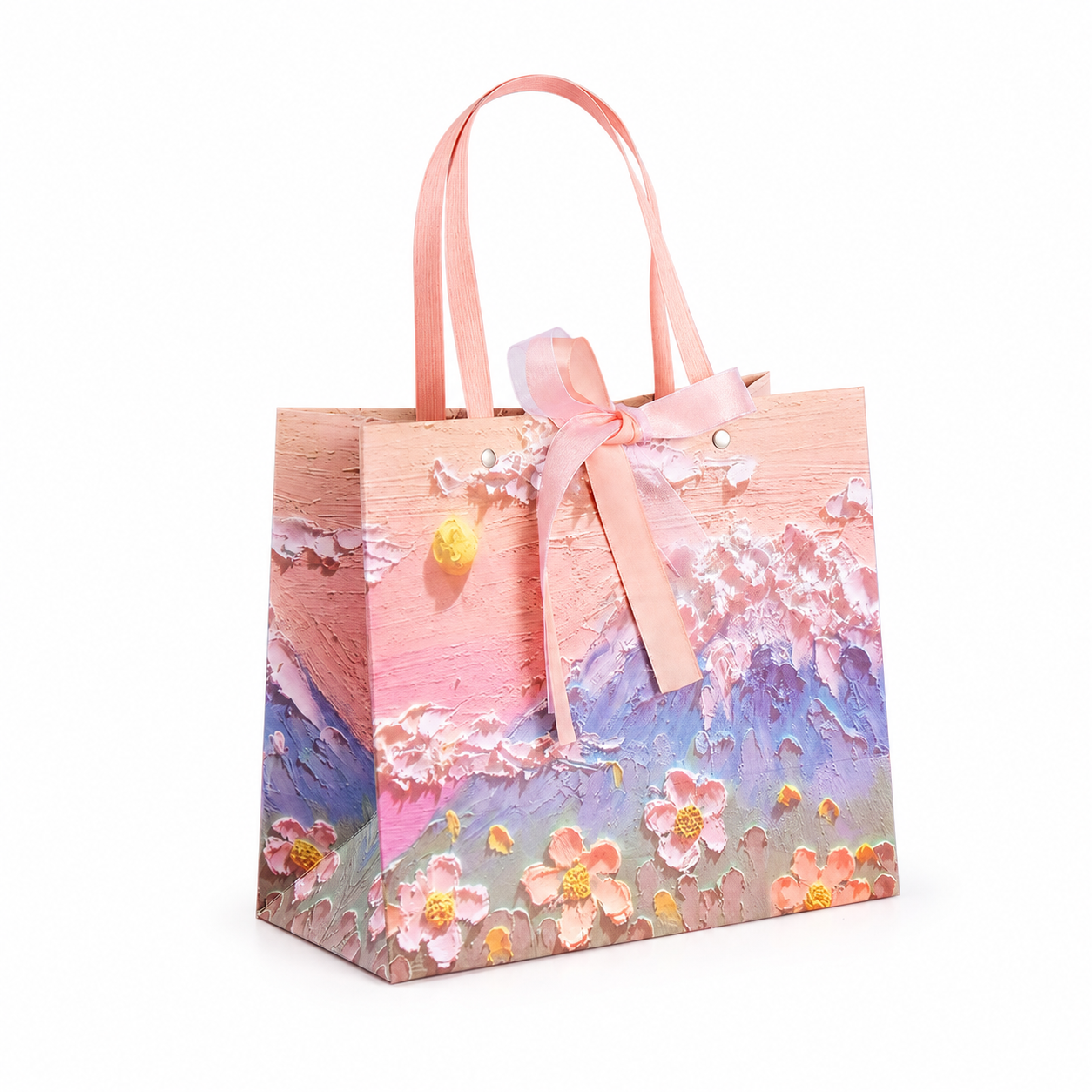 Pink Mountain Floral Oil Painting Gift Bag