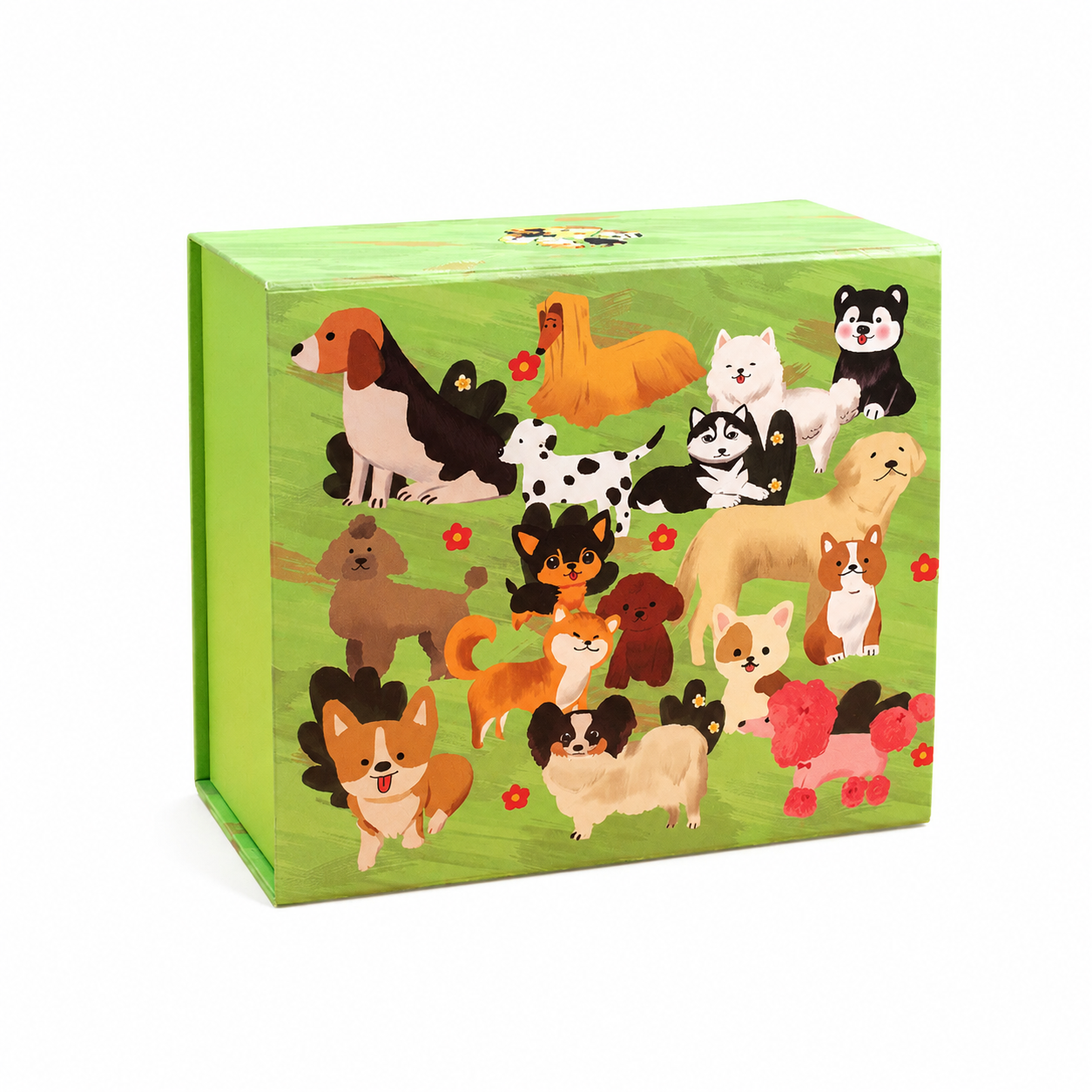 Green Dog Print Magnetic Gift Box Set with Gift Bag
